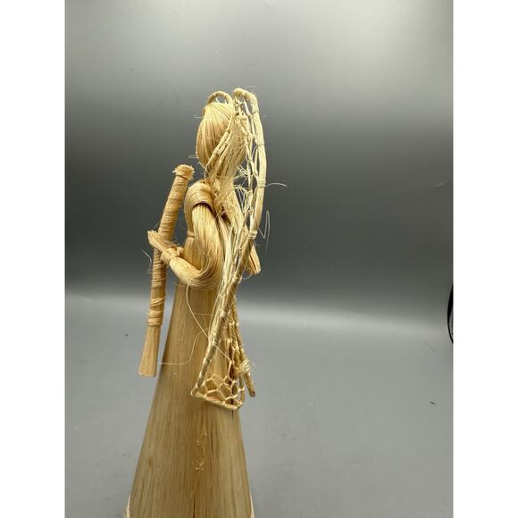Vintage Straw Raffia Angel Tree Topper 12” Handmade Woven Wings Rustic Nativity - Picture 4 of 7